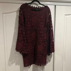 Lace Burgundy Long Sleeve Mini Dress